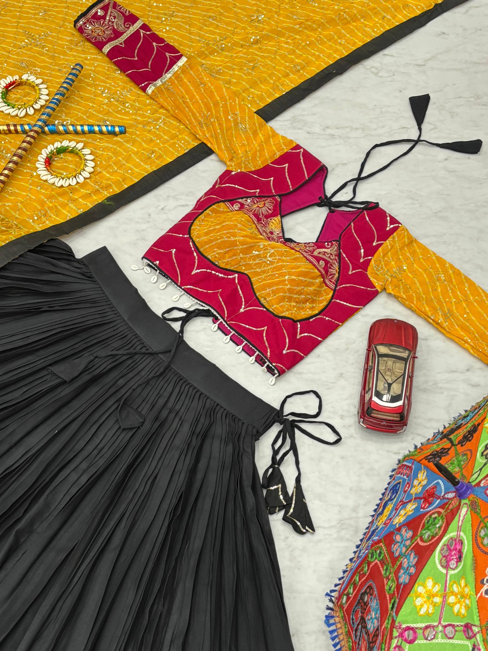 Navratri Collection Trendy Yellow Cotton Embroidery Work Lehenga Choli