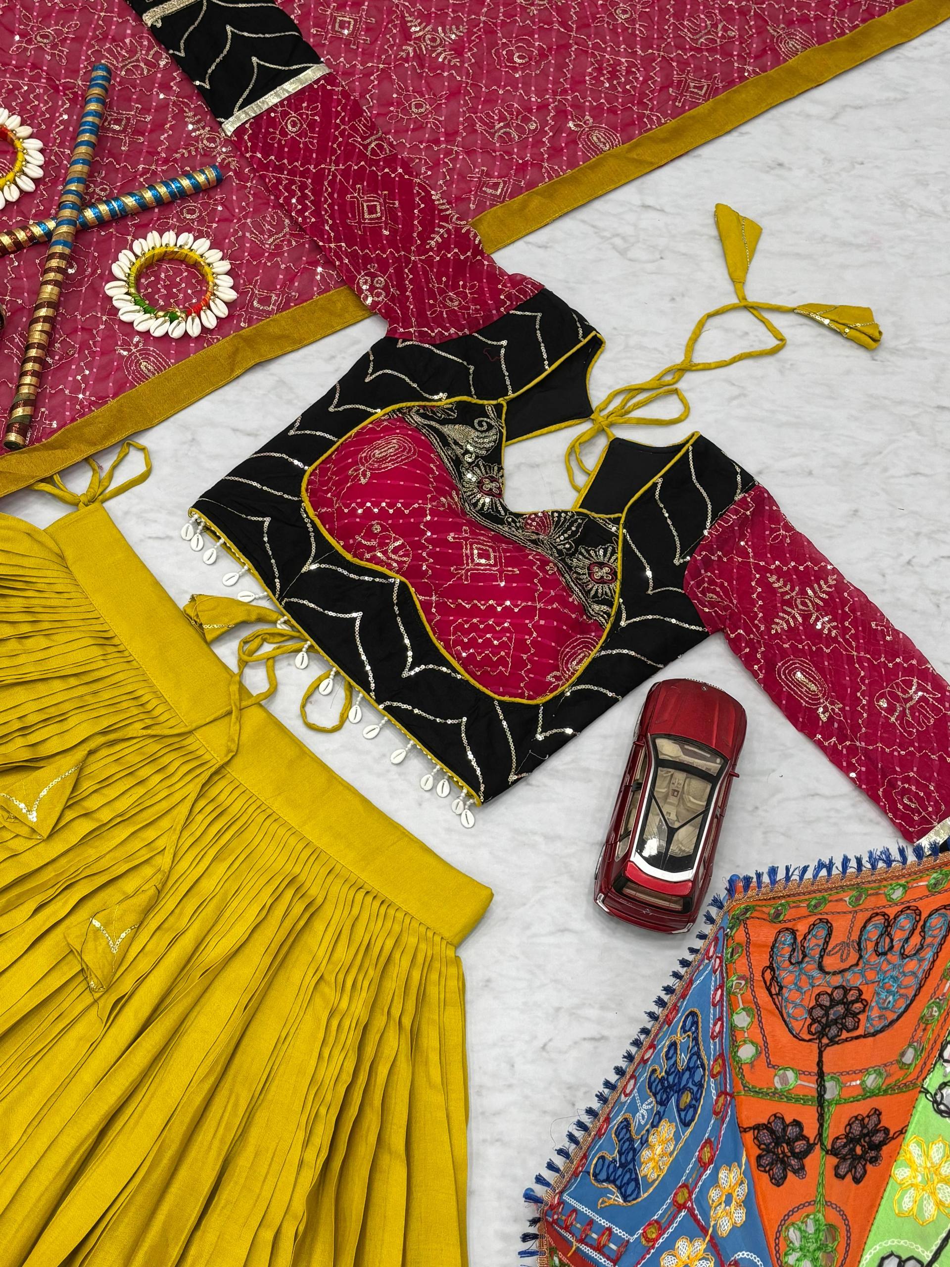 Navratri Collection Trendy Yellow Cotton Embroidery Work Lehenga Choli
