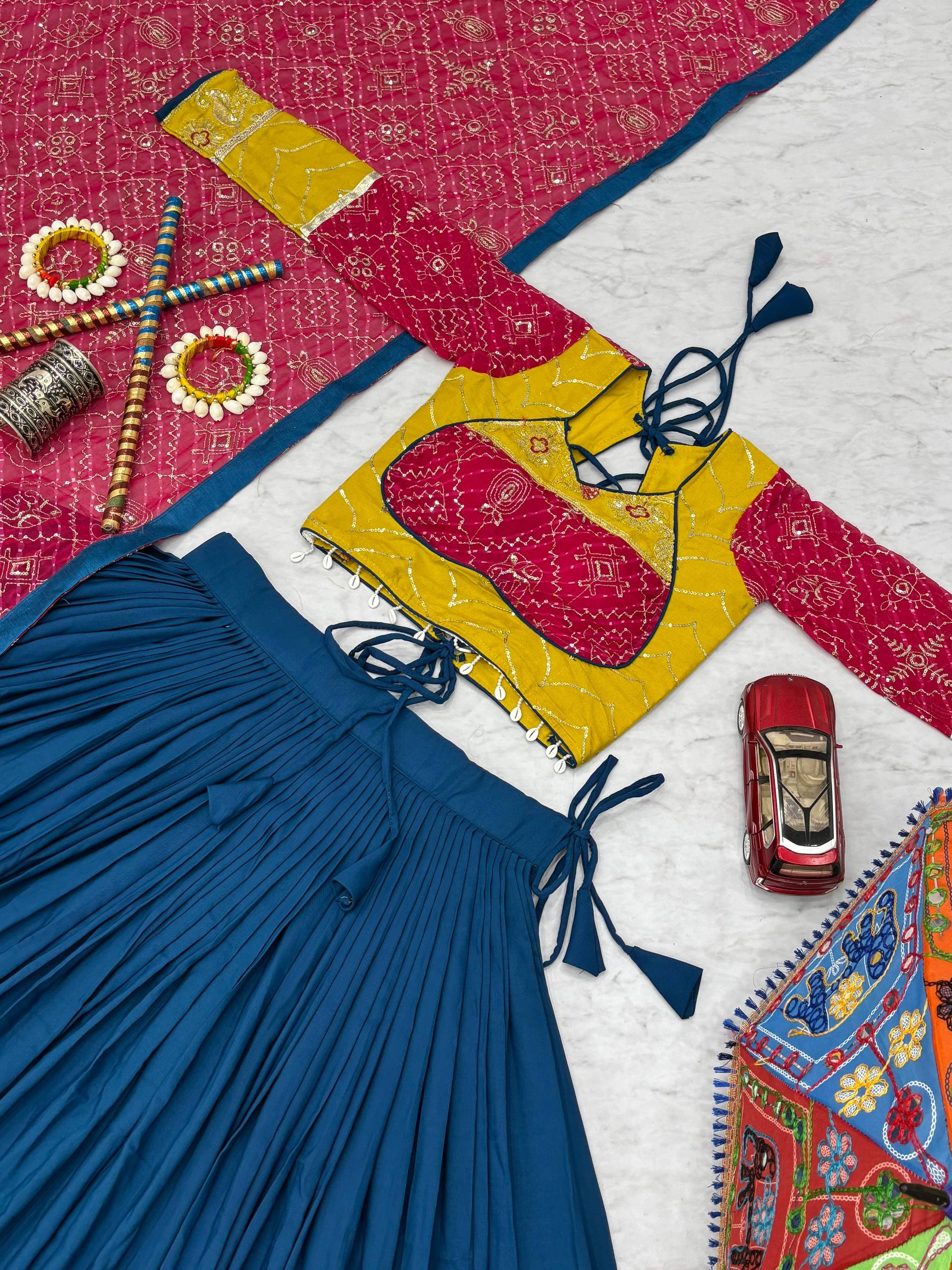 Navratri Collection Trendy Yellow Cotton Embroidery Work Lehenga Choli