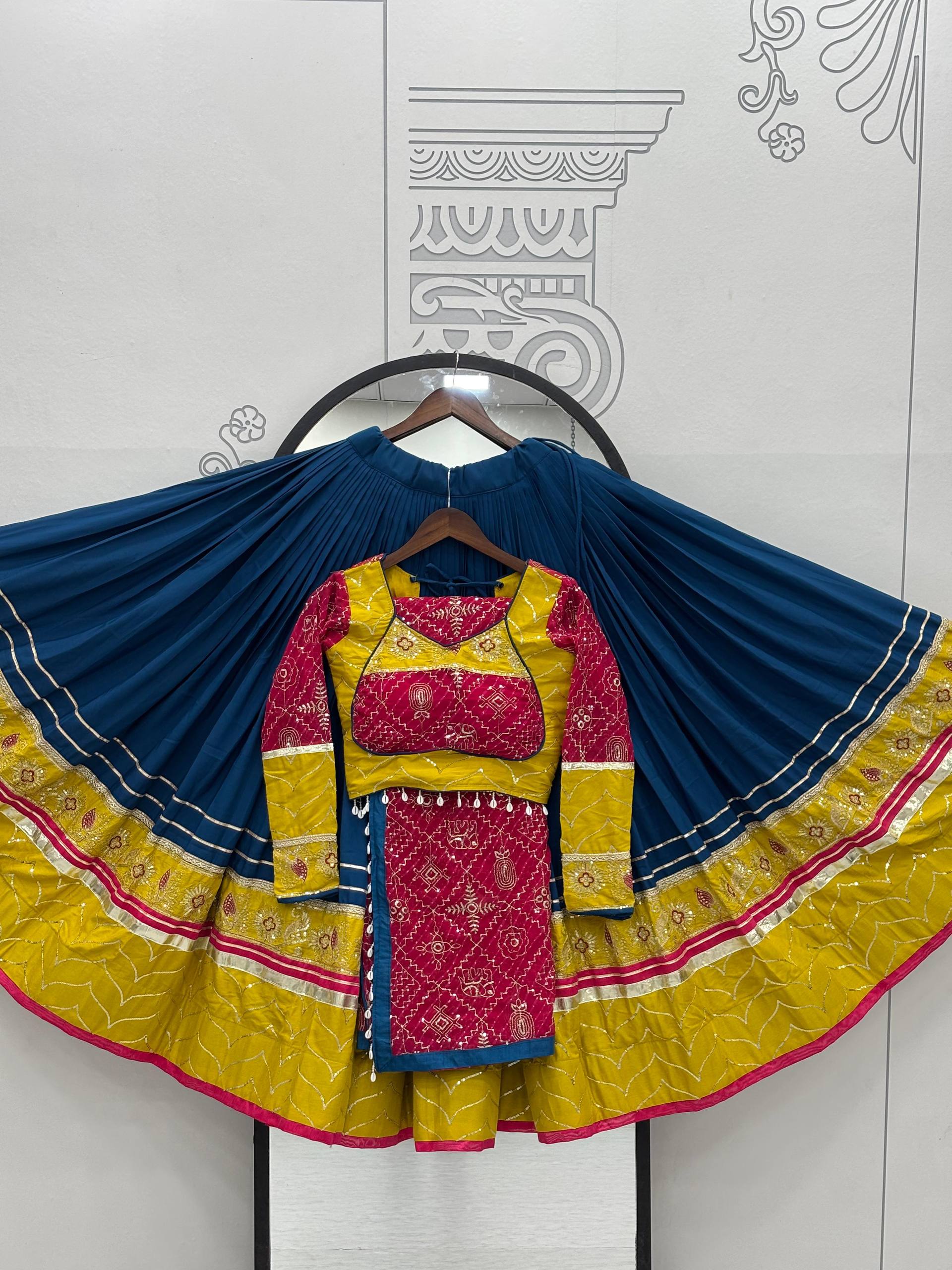 Navratri Collection Trendy Yellow Cotton Embroidery Work Lehenga Choli