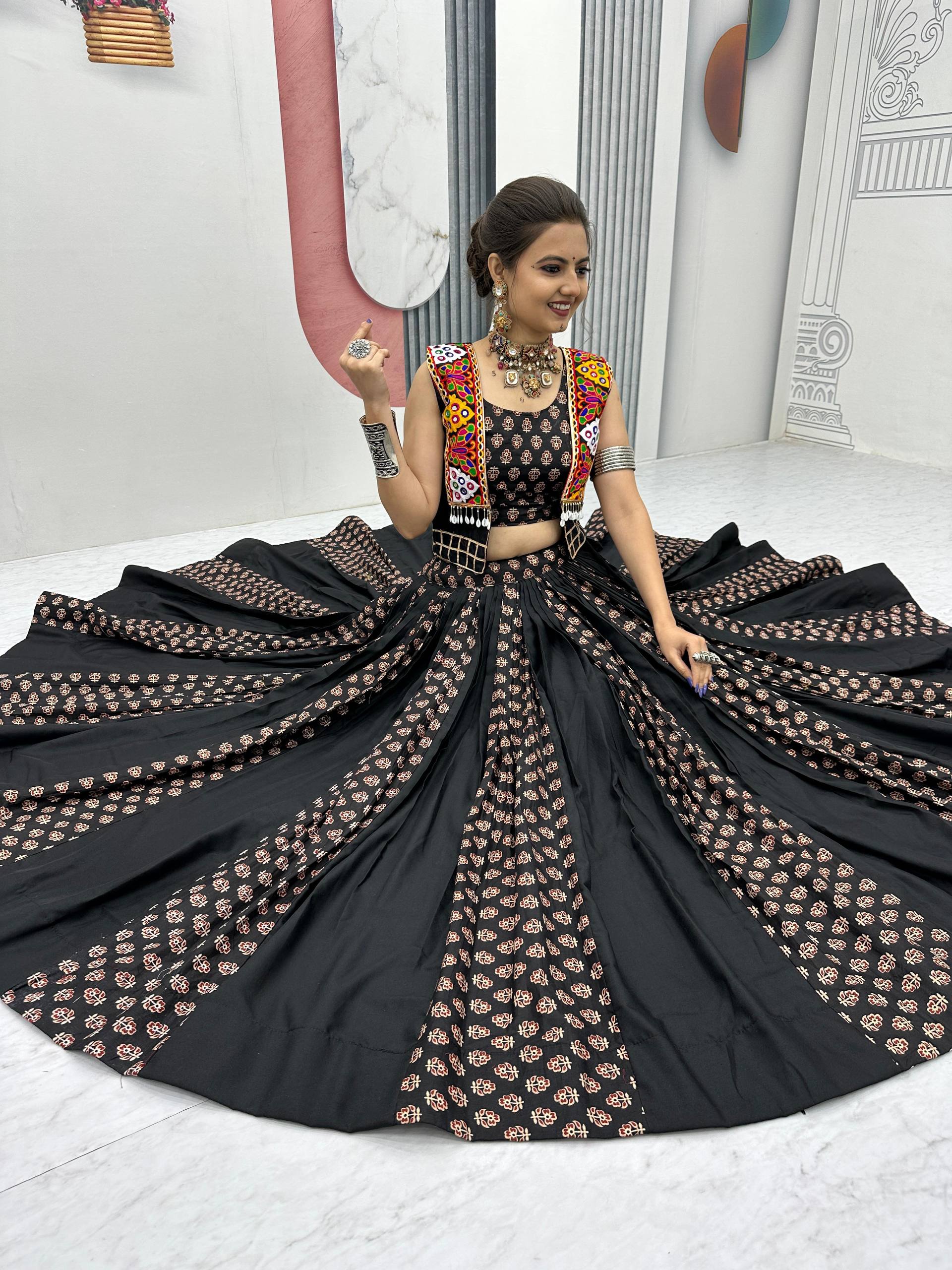 Alluring Brown Cotton Ajrakh Print Lehenga Choli For Navratri