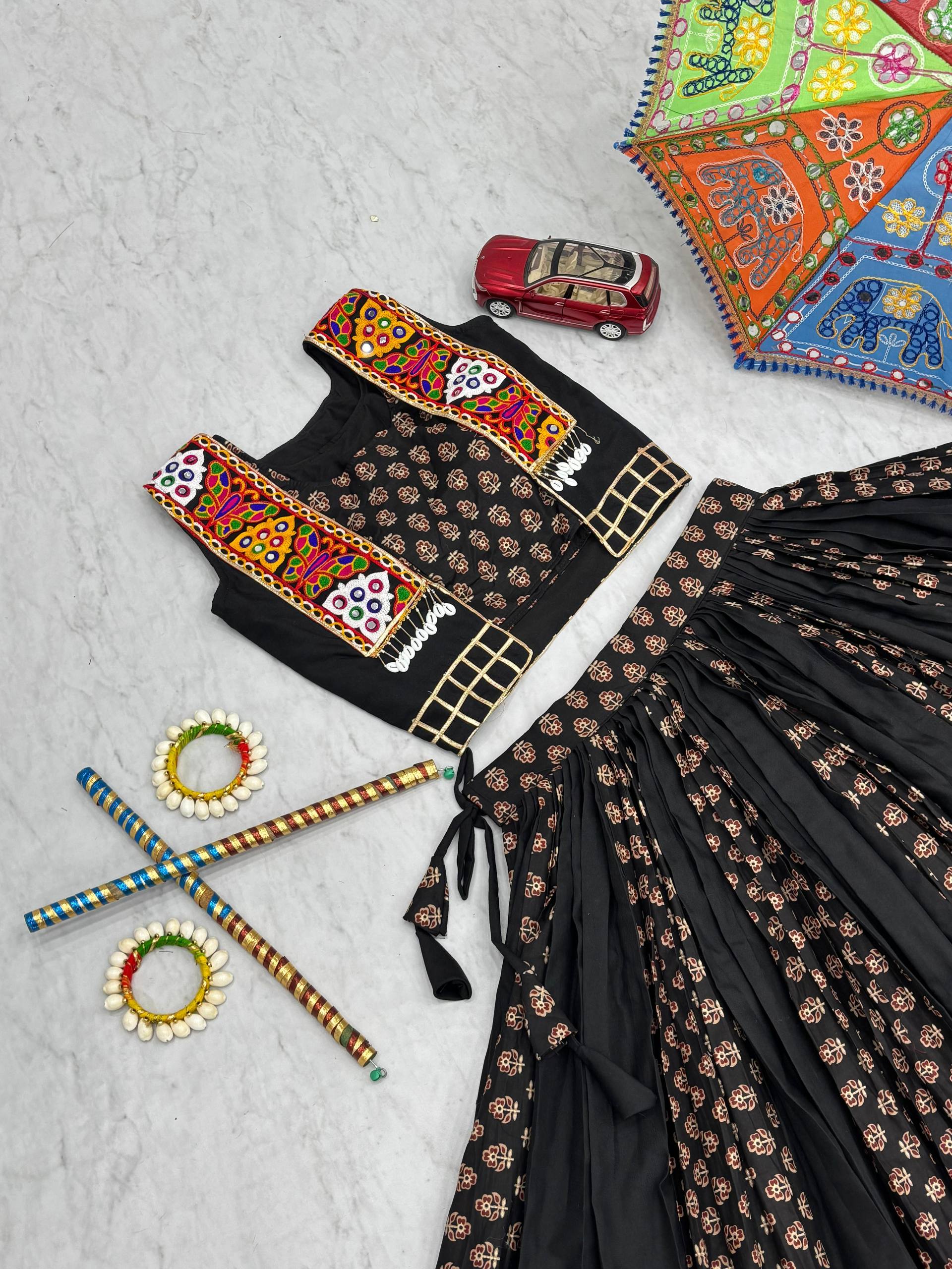 Alluring Brown Cotton Ajrakh Print Lehenga Choli For Navratri
