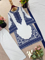 Ravishing White Georgette Embroidery Palazzo Suit