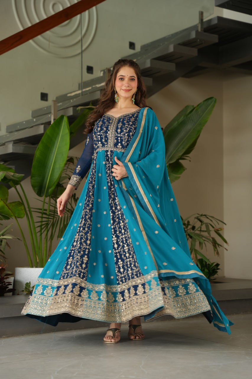 Attractive Purple Blooming Zari Work Gown