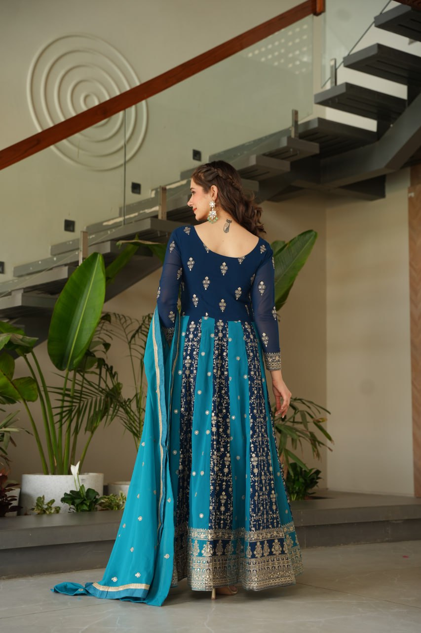 Attractive Purple Blooming Zari Work Gown