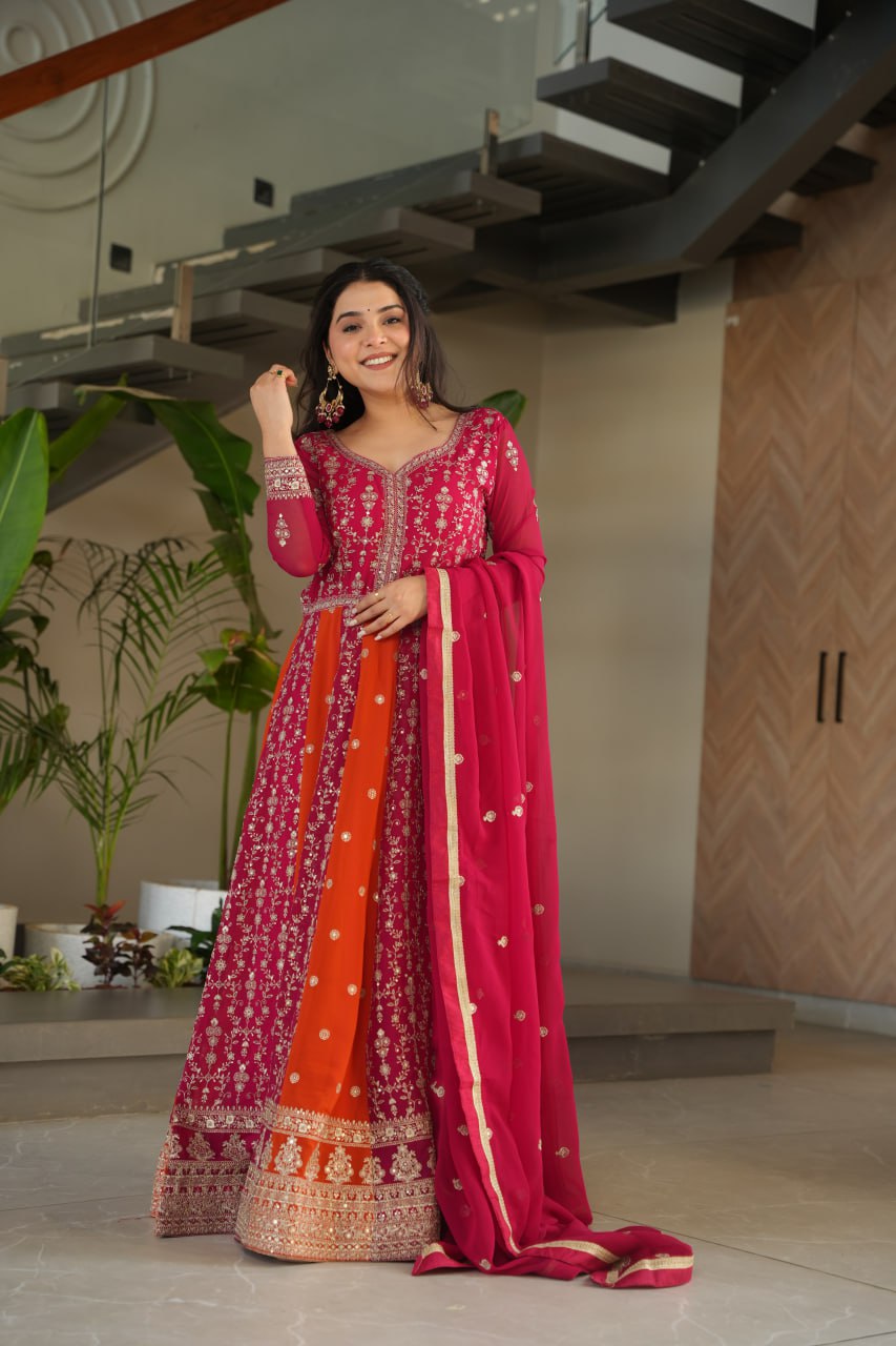 Attractive Purple Blooming Zari Work Gown