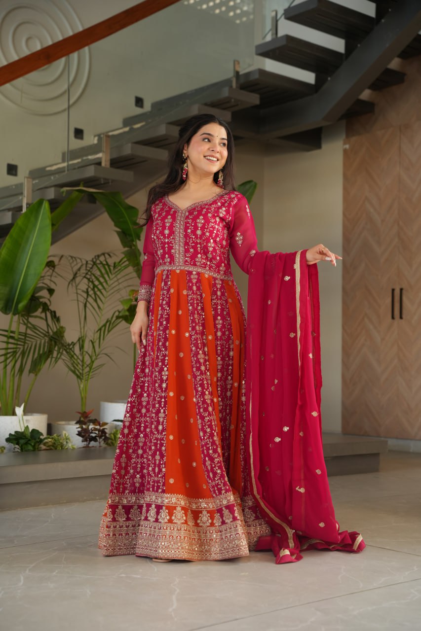 Attractive Purple Blooming Zari Work Gown