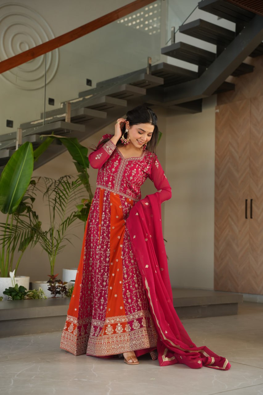 Attractive Purple Blooming Zari Work Gown