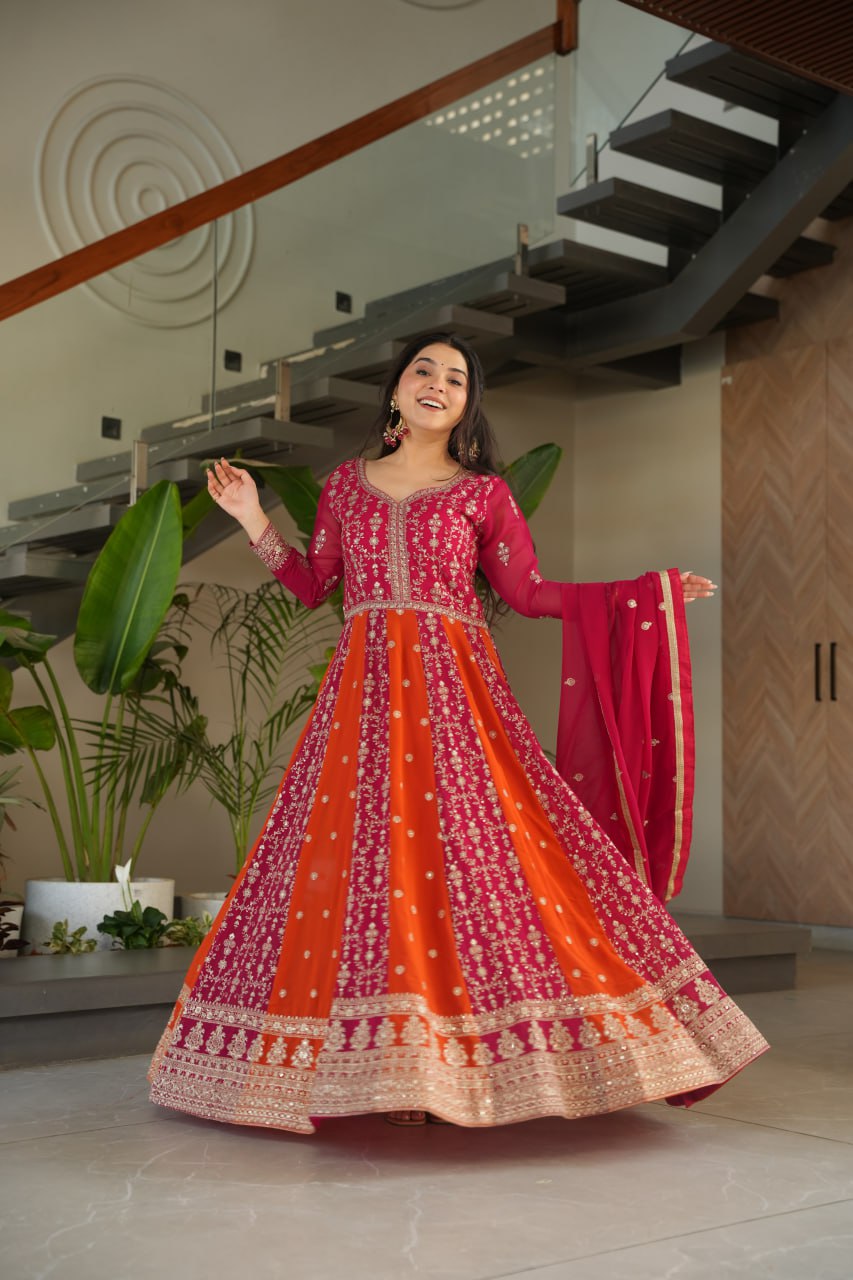Attractive Purple Blooming Zari Work Gown