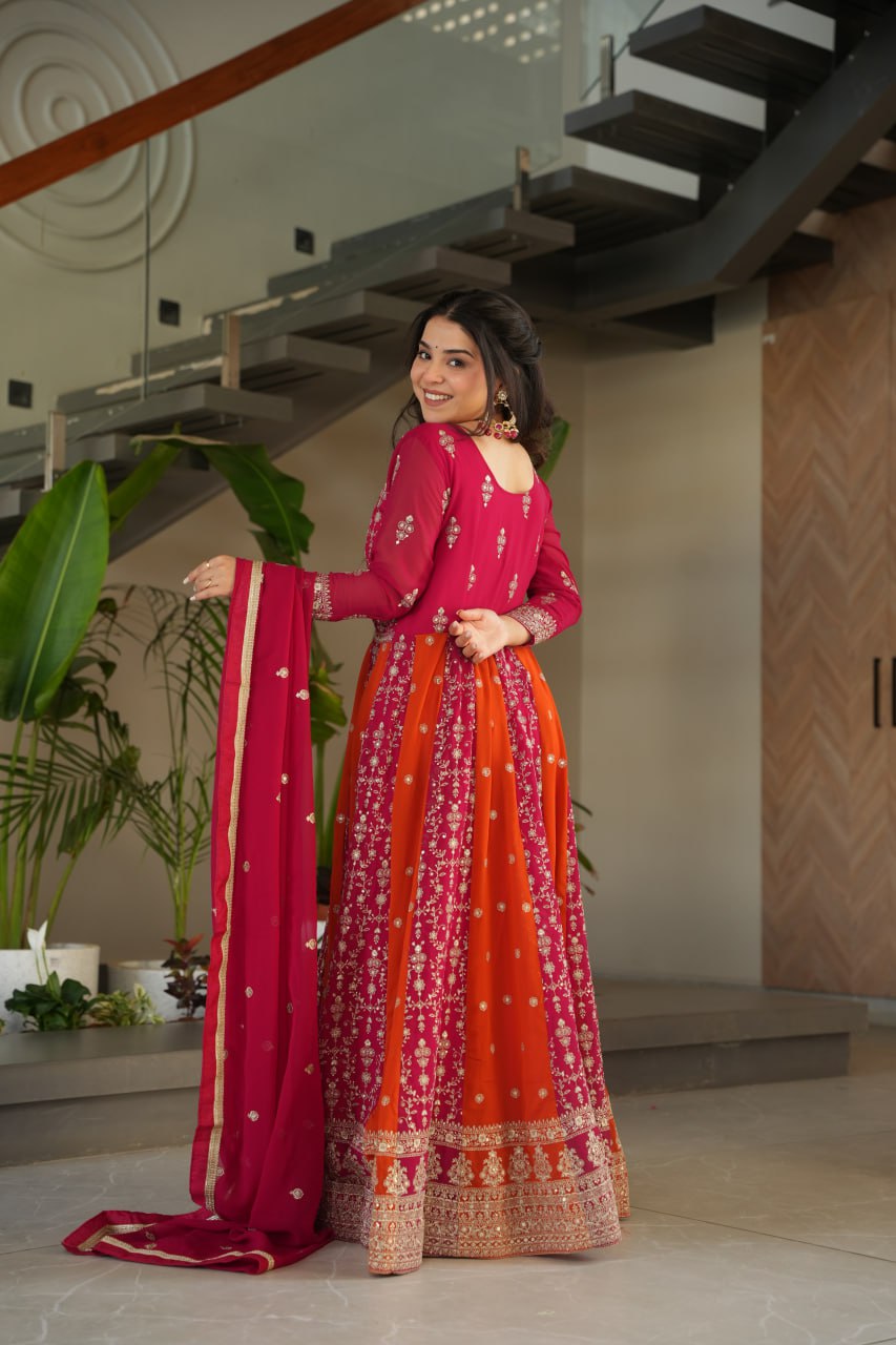 Attractive Purple Blooming Zari Work Gown