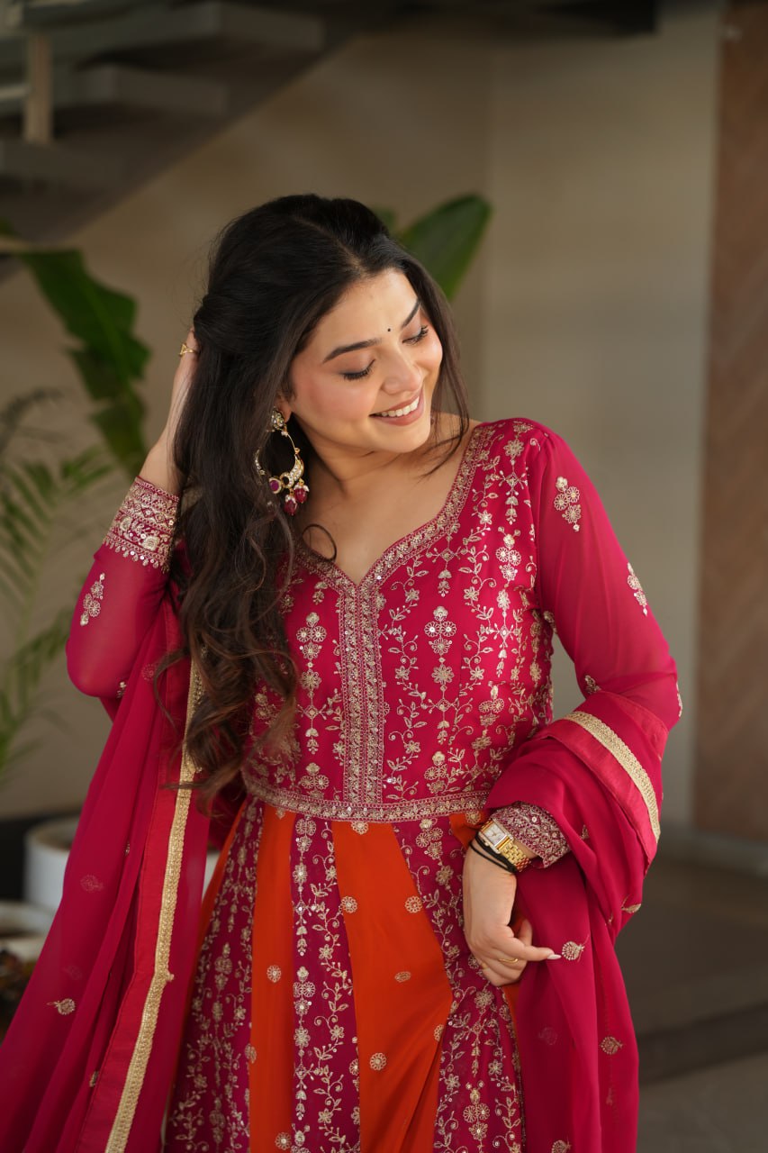 Attractive Purple Blooming Zari Work Gown