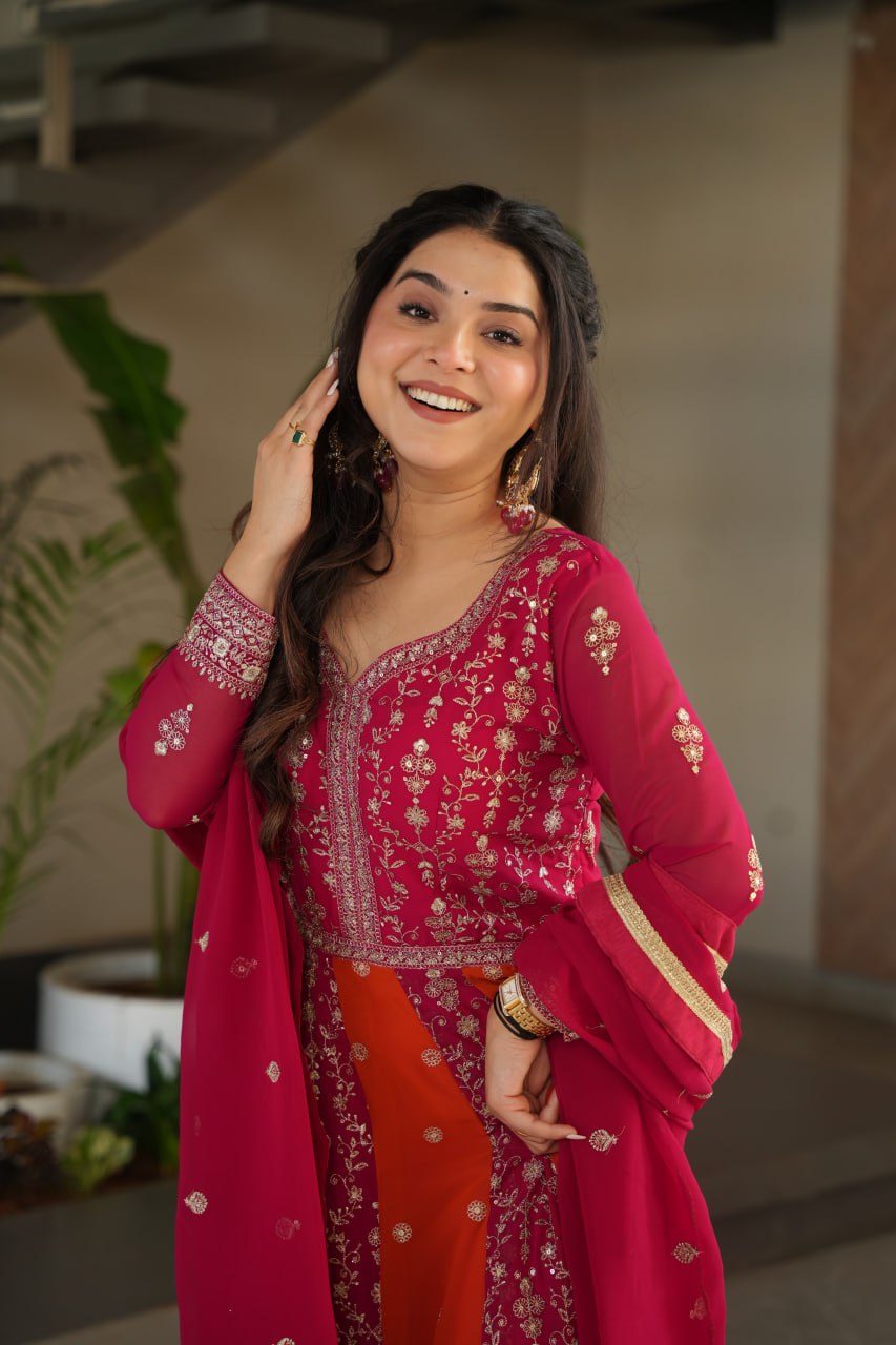 Attractive Purple Blooming Zari Work Gown