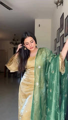 Ravishing Gold Choo Silk Embroidery Work Kurti