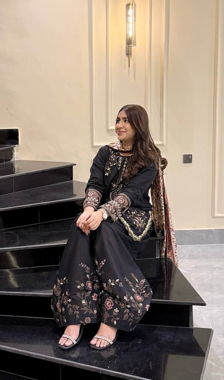 Pretty Black Cotton Embroidery Work Kurti