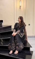 Pretty Black Cotton Embroidery Work Kurti