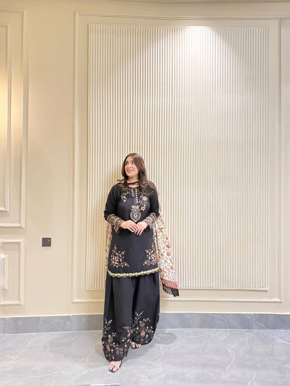 Pretty Black Cotton Embroidery Work Kurti