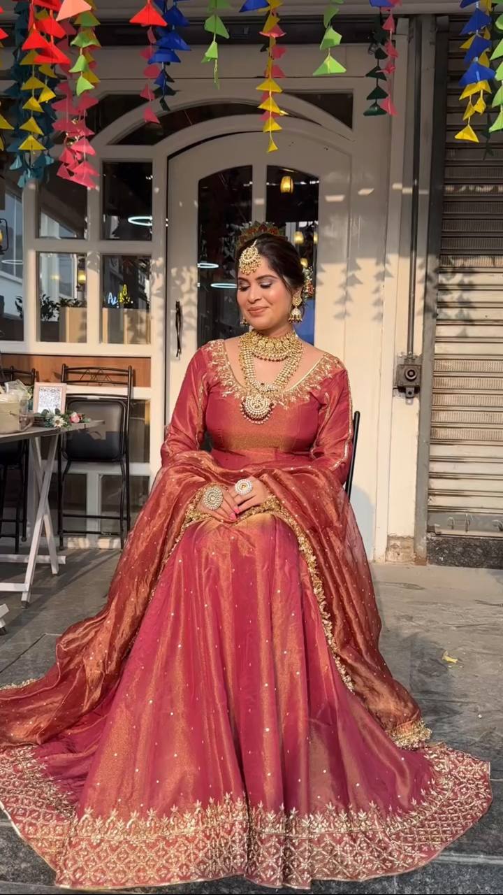 Trendy Red Organza Sequence Work Top With Lehenga