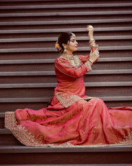 Trendy Red Organza Sequence Work Top With Lehenga