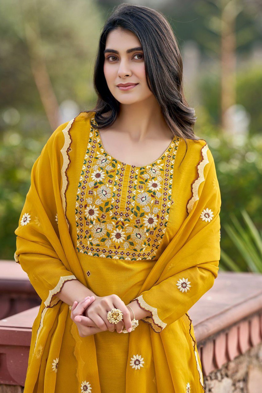 Lovely Teal Blue Reyon Embroidery Suit