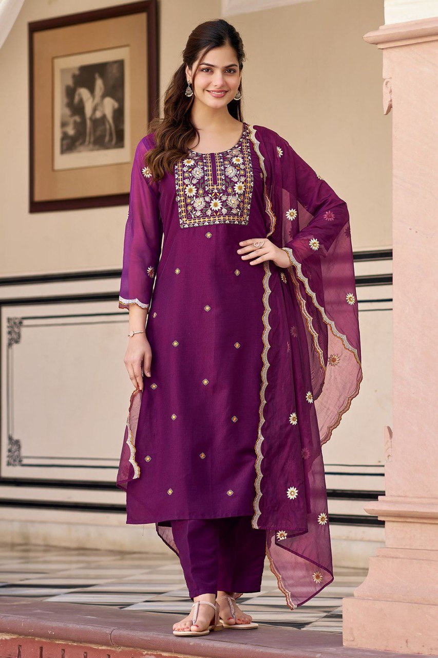 Lovely Teal Blue Reyon Embroidery Suit