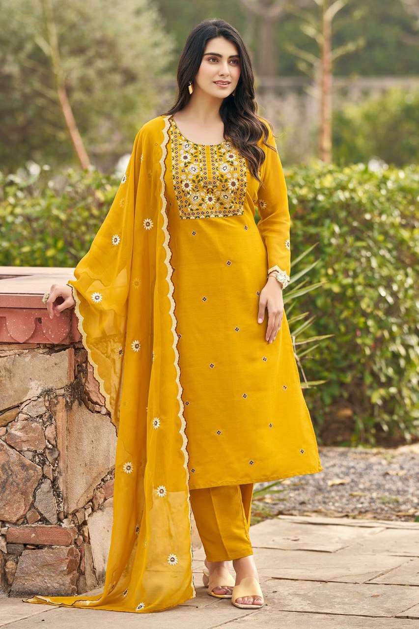 Lovely Teal Blue Reyon Embroidery Suit