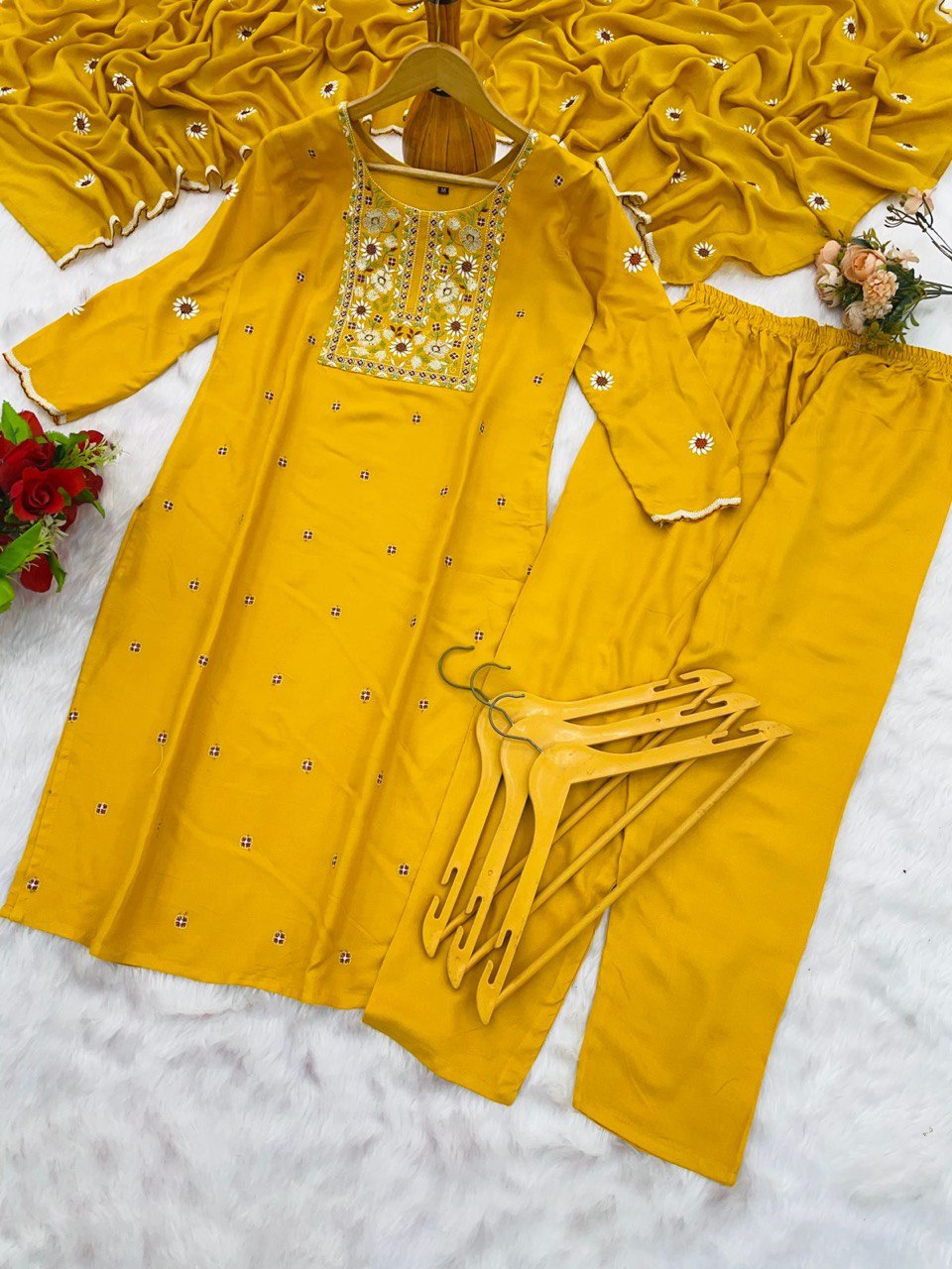 Lovely Teal Blue Reyon Embroidery Suit