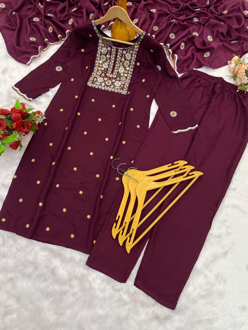Lovely Teal Blue Reyon Embroidery Suit