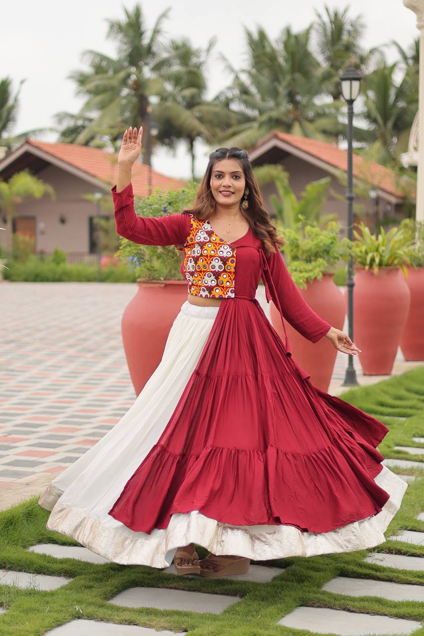 Dandiya Special Ravishing Purple Cotton Gamthi Work Lehenga Choli