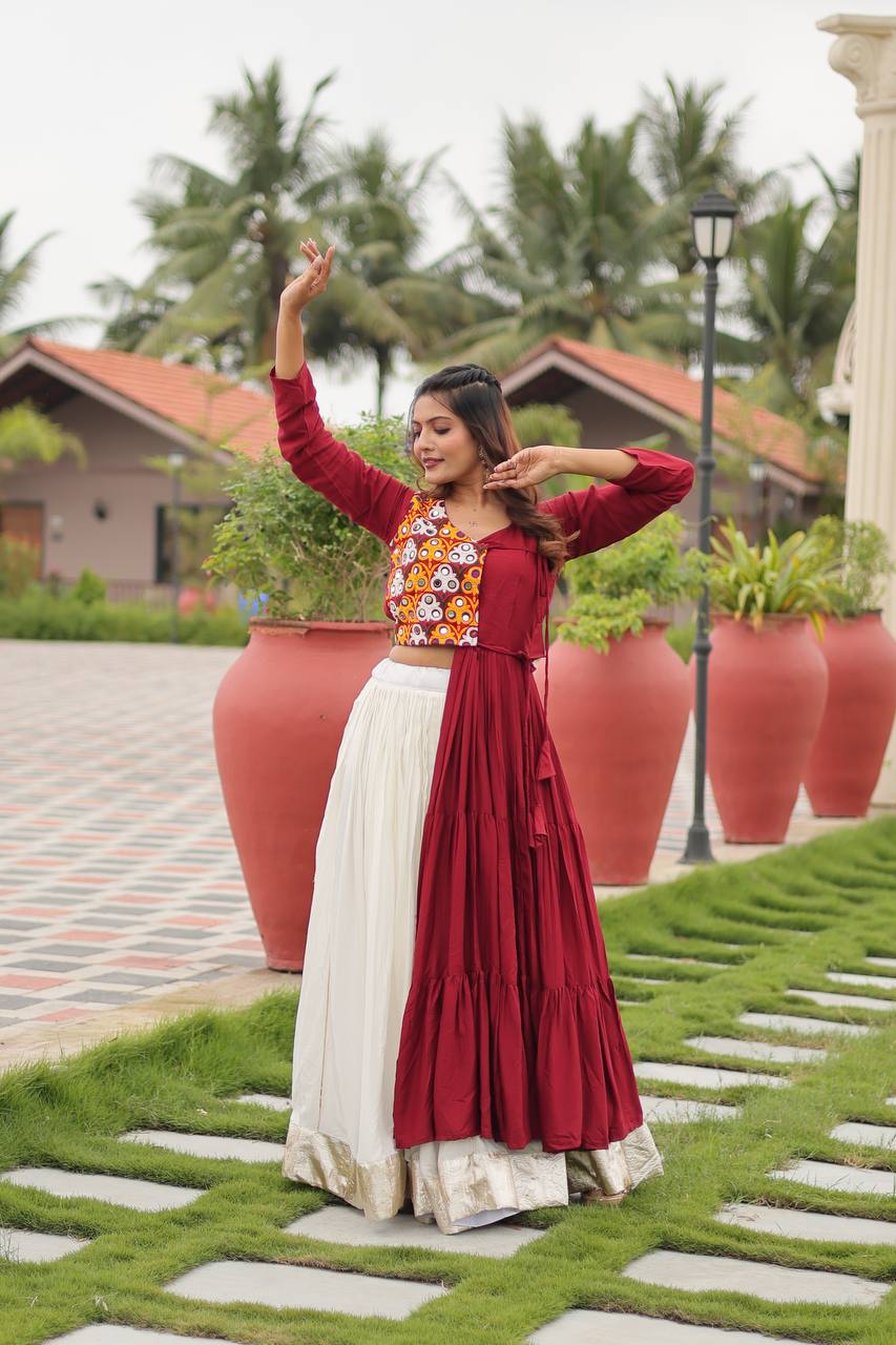 Dandiya Special Ravishing Purple Cotton Gamthi Work Lehenga Choli