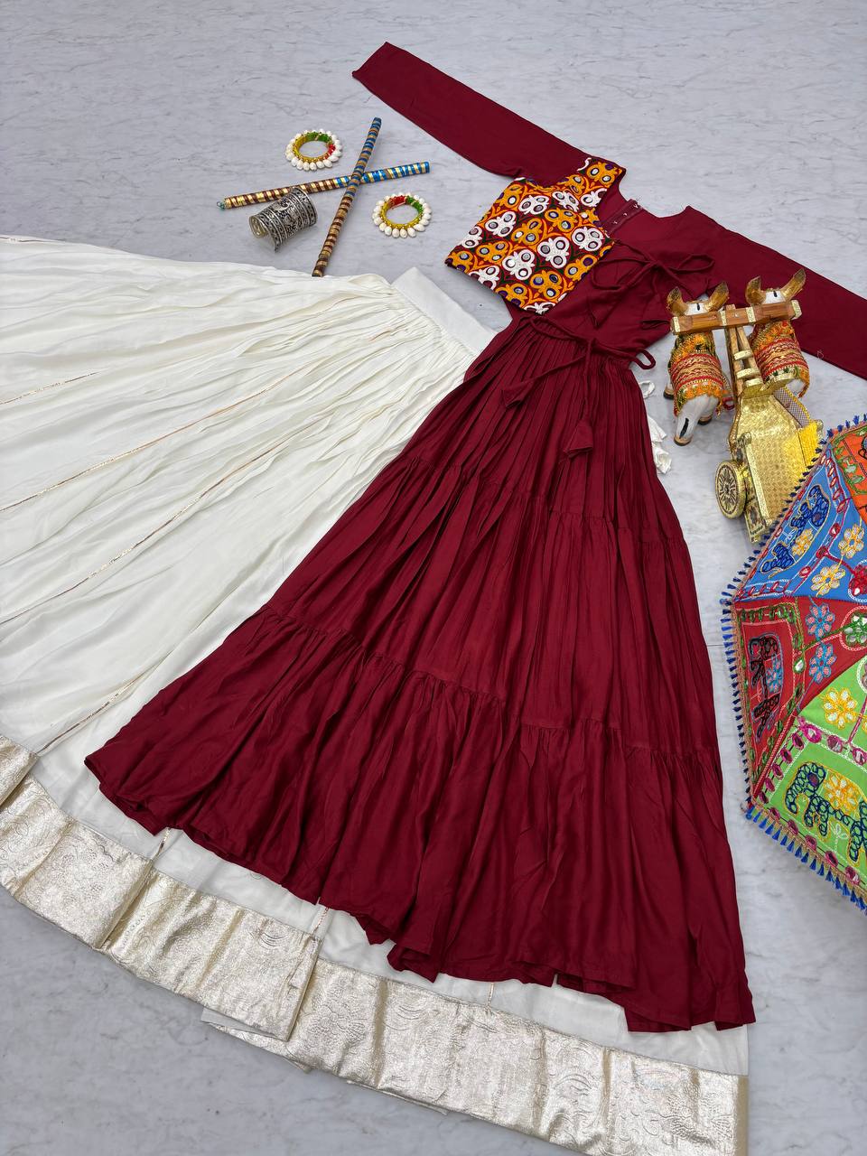 Dandiya Special Ravishing Purple Cotton Gamthi Work Lehenga Choli