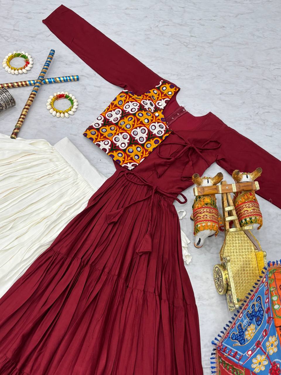 Dandiya Special Ravishing Purple Cotton Gamthi Work Lehenga Choli