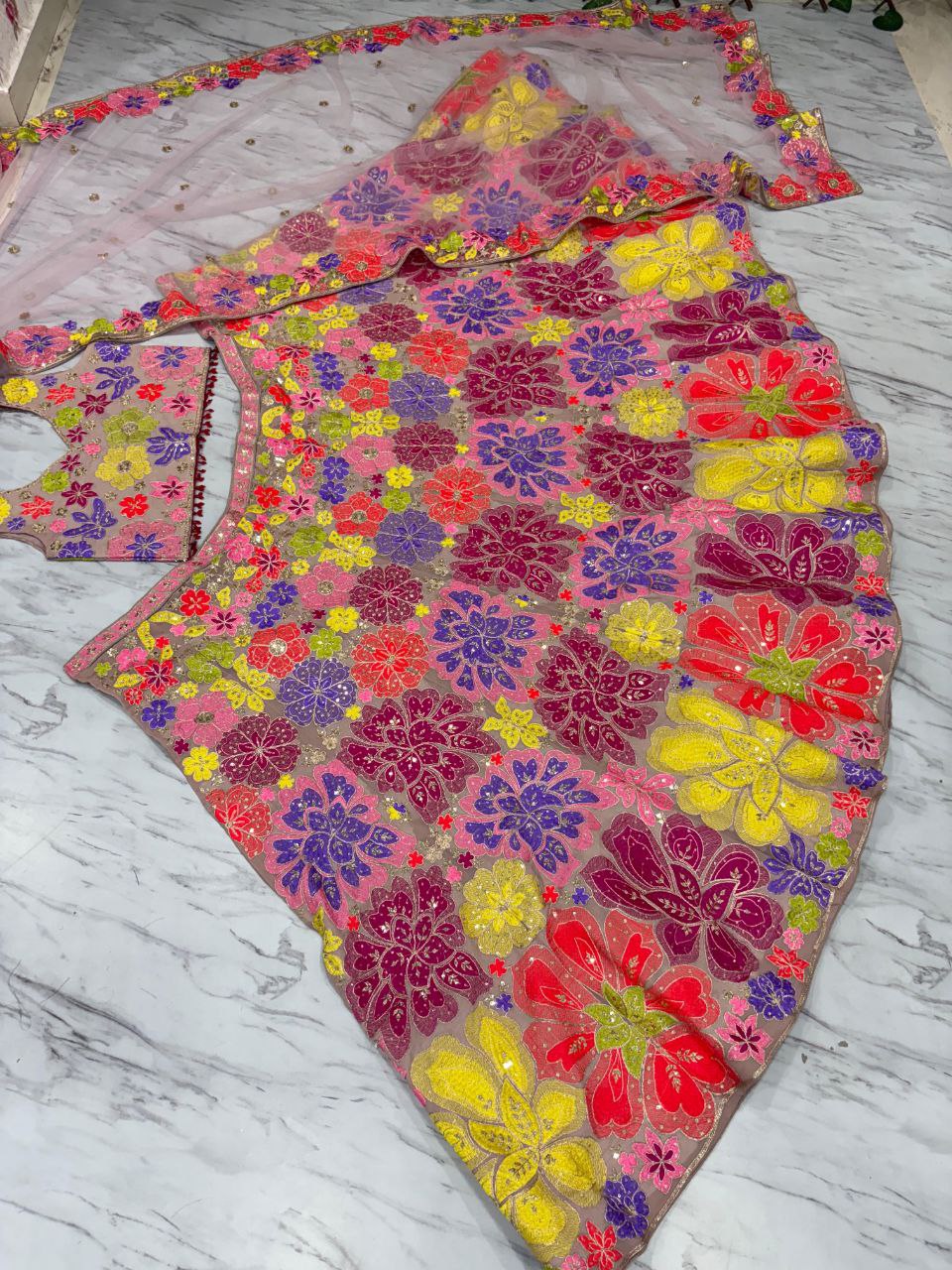 Ravishing Multicolor Georgette Thread Work Lehenga Choli