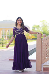 Glorious Purple Blooming Work Gown