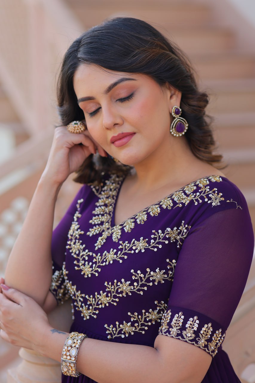 Glorious Purple Blooming Work Gown
