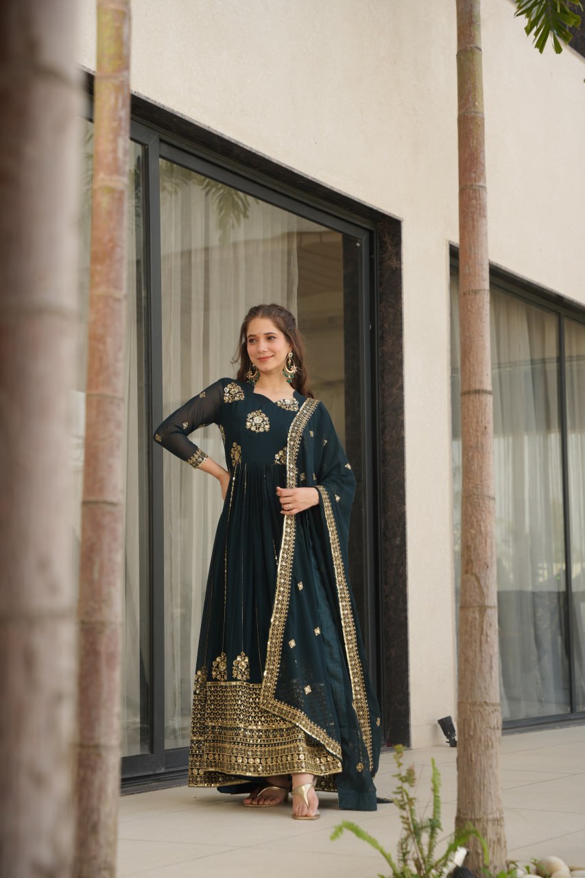 Trendy Purple Blooming Zari Work Gown