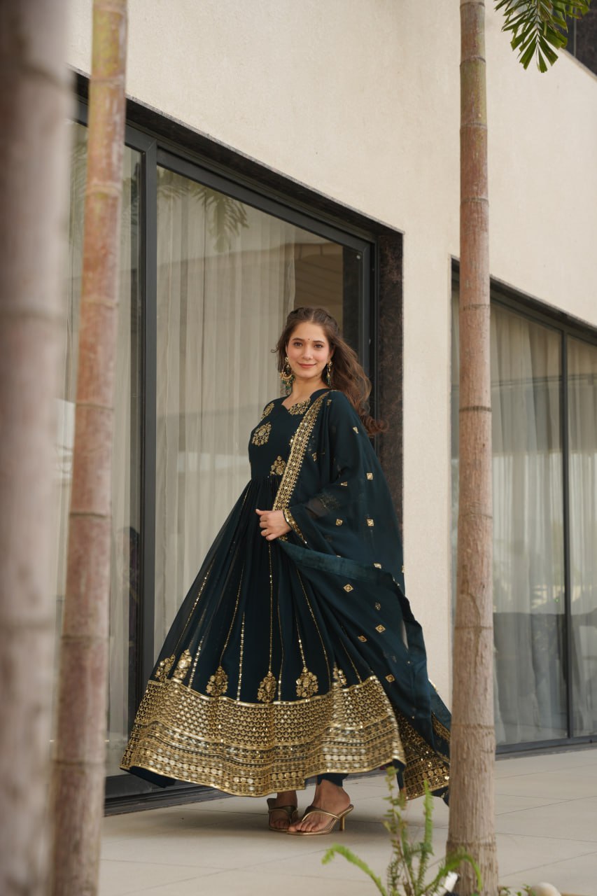 Trendy Purple Blooming Zari Work Gown