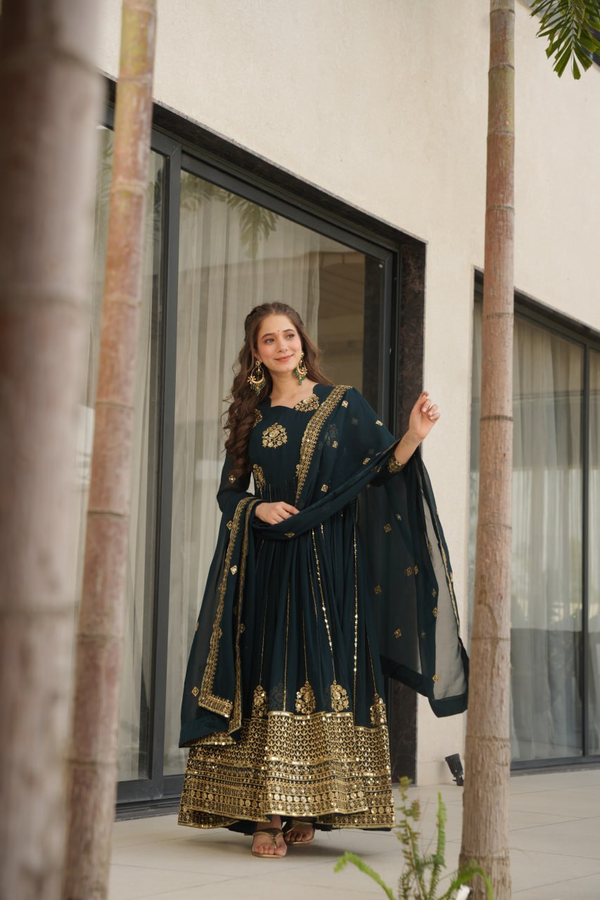 Trendy Purple Blooming Zari Work Gown