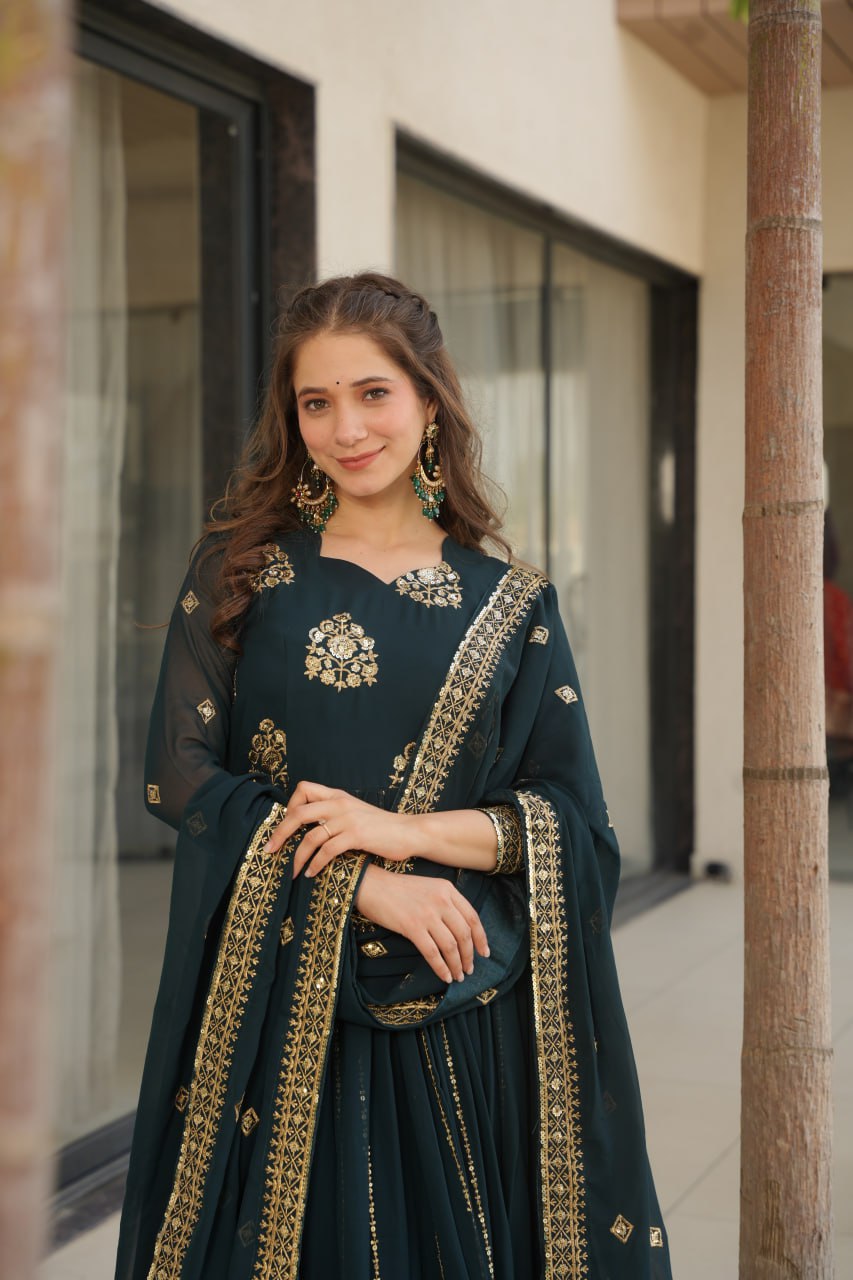 Trendy Purple Blooming Zari Work Gown