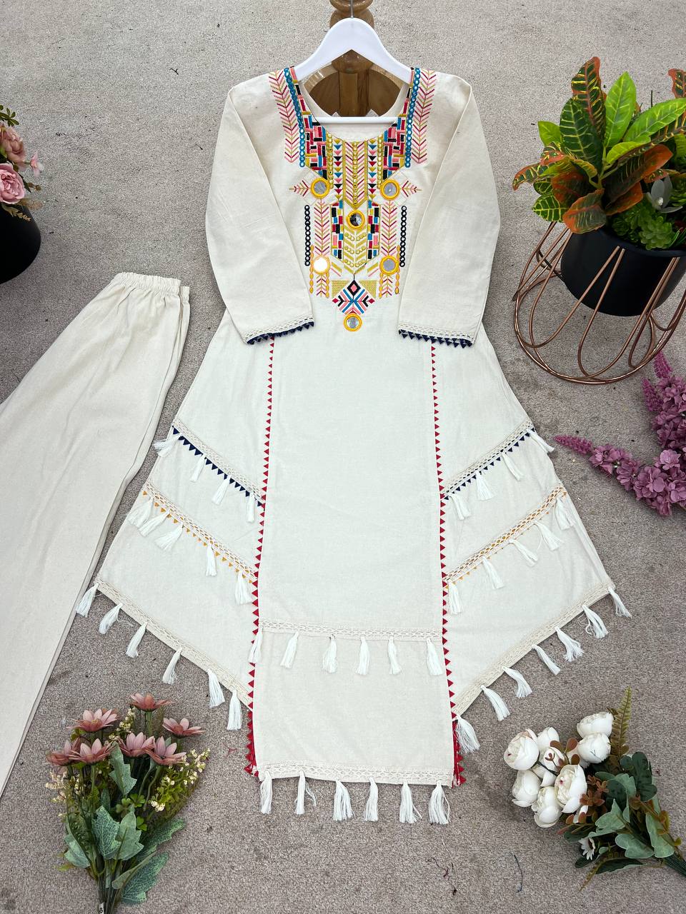 Ravishing White Khadi Cotton Embroidery Work Co-ord Set
