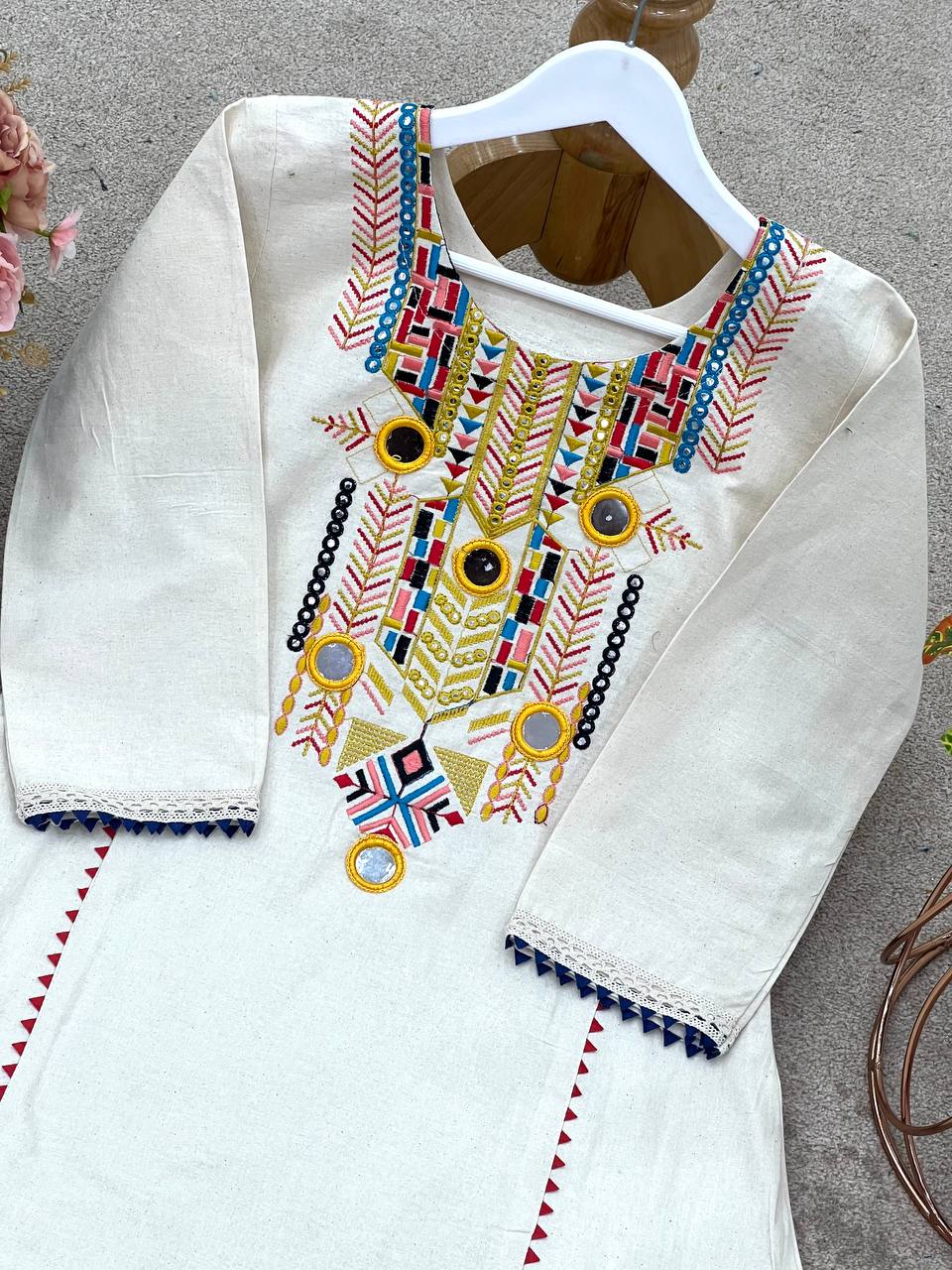 Ravishing White Khadi Cotton Embroidery Work Co-ord Set