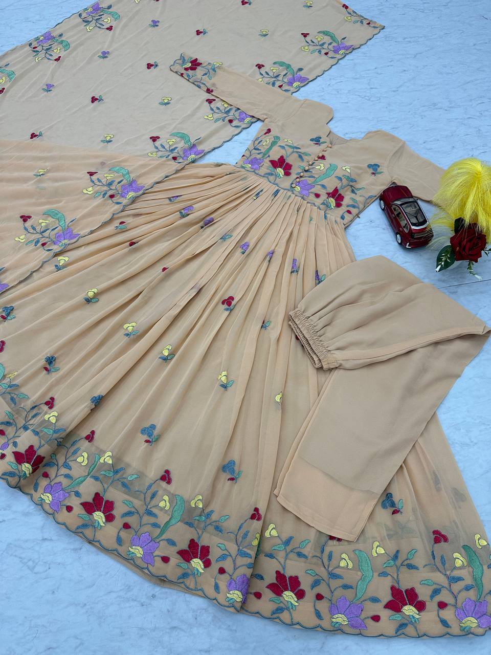 Lovely Lavender Georgette Thread Work Gown
