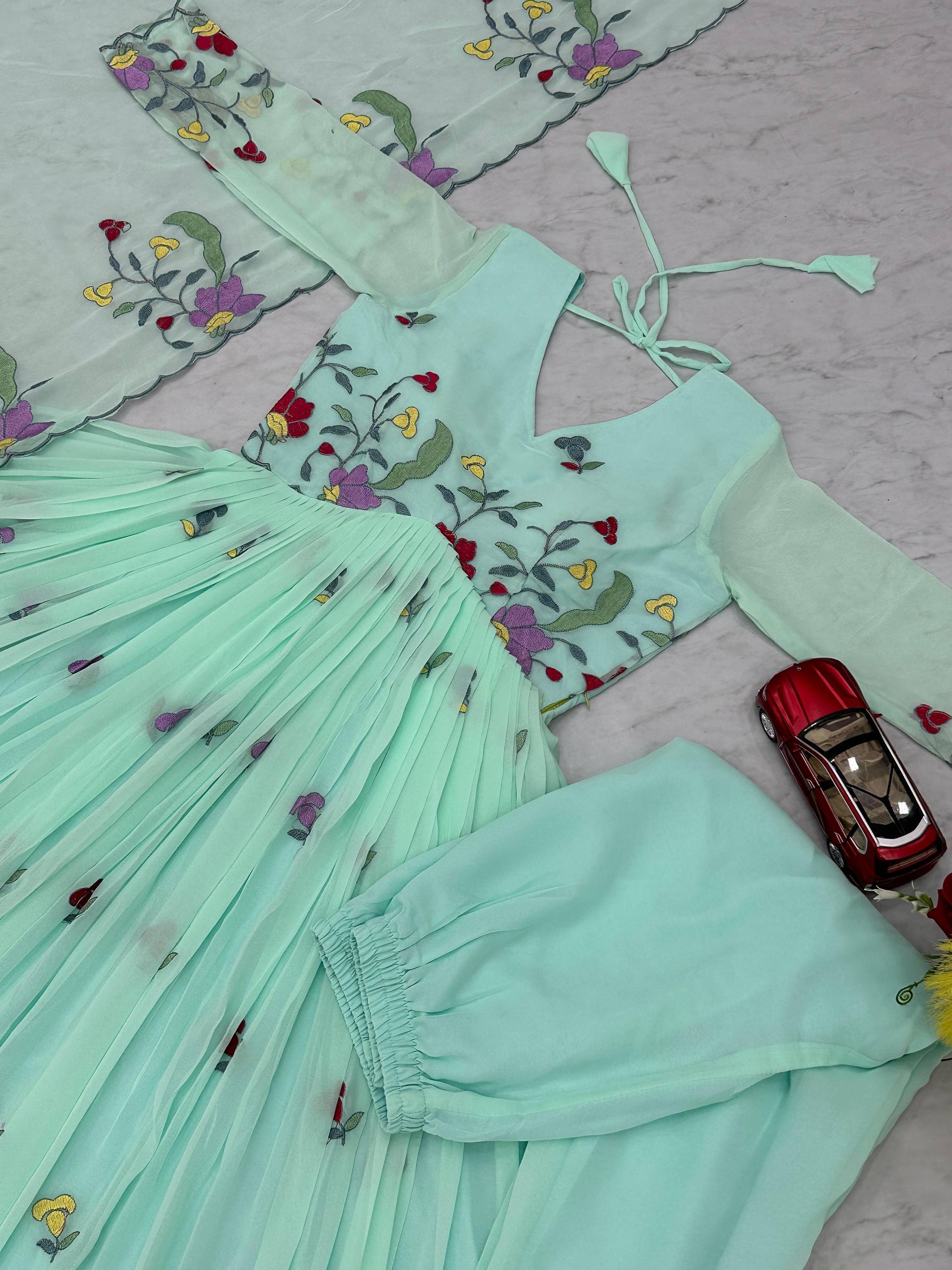 Lovely Lavender Georgette Thread Work Gown