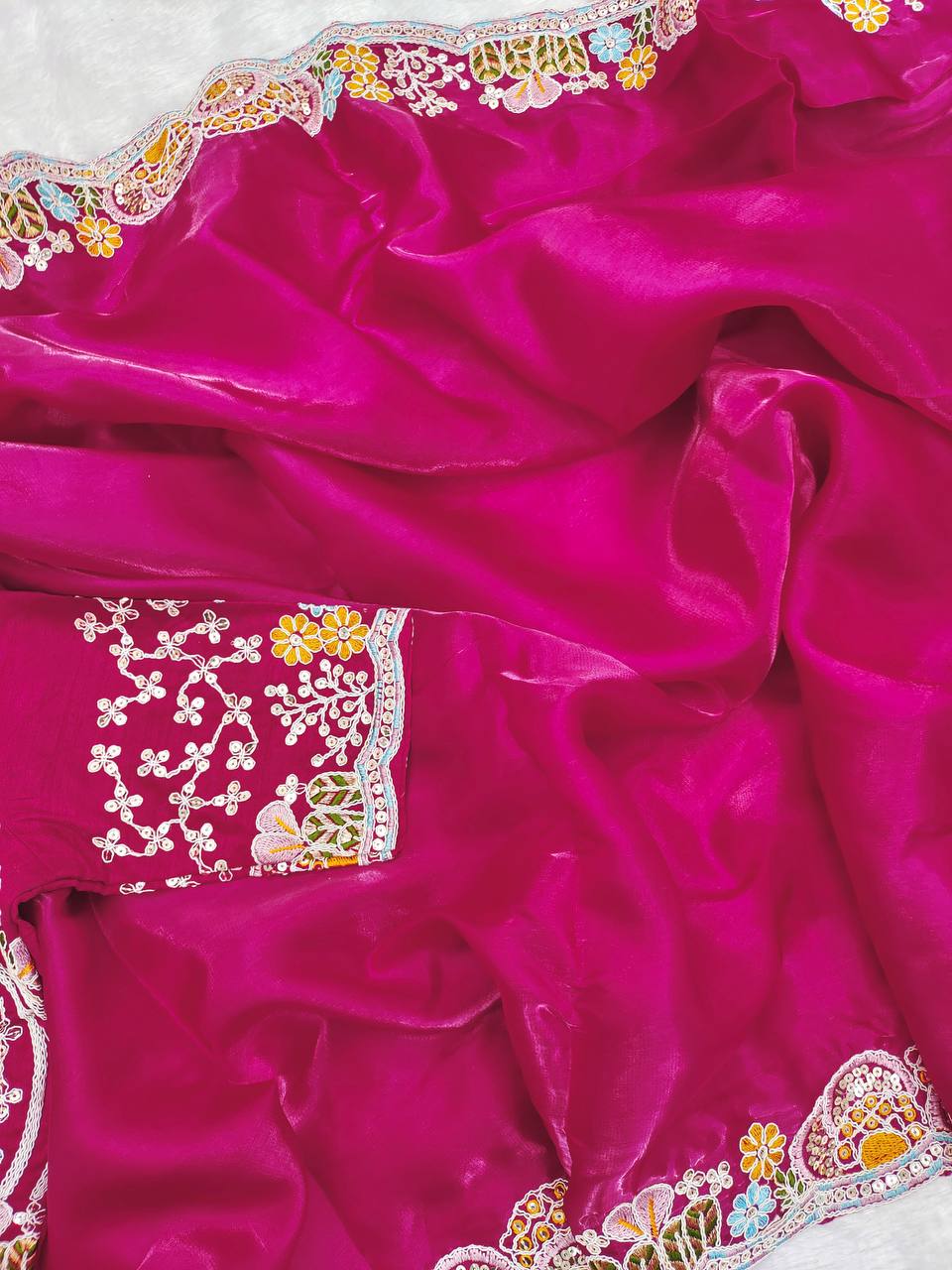 Awesome Pink Jimmy Choo Embroidery Saree