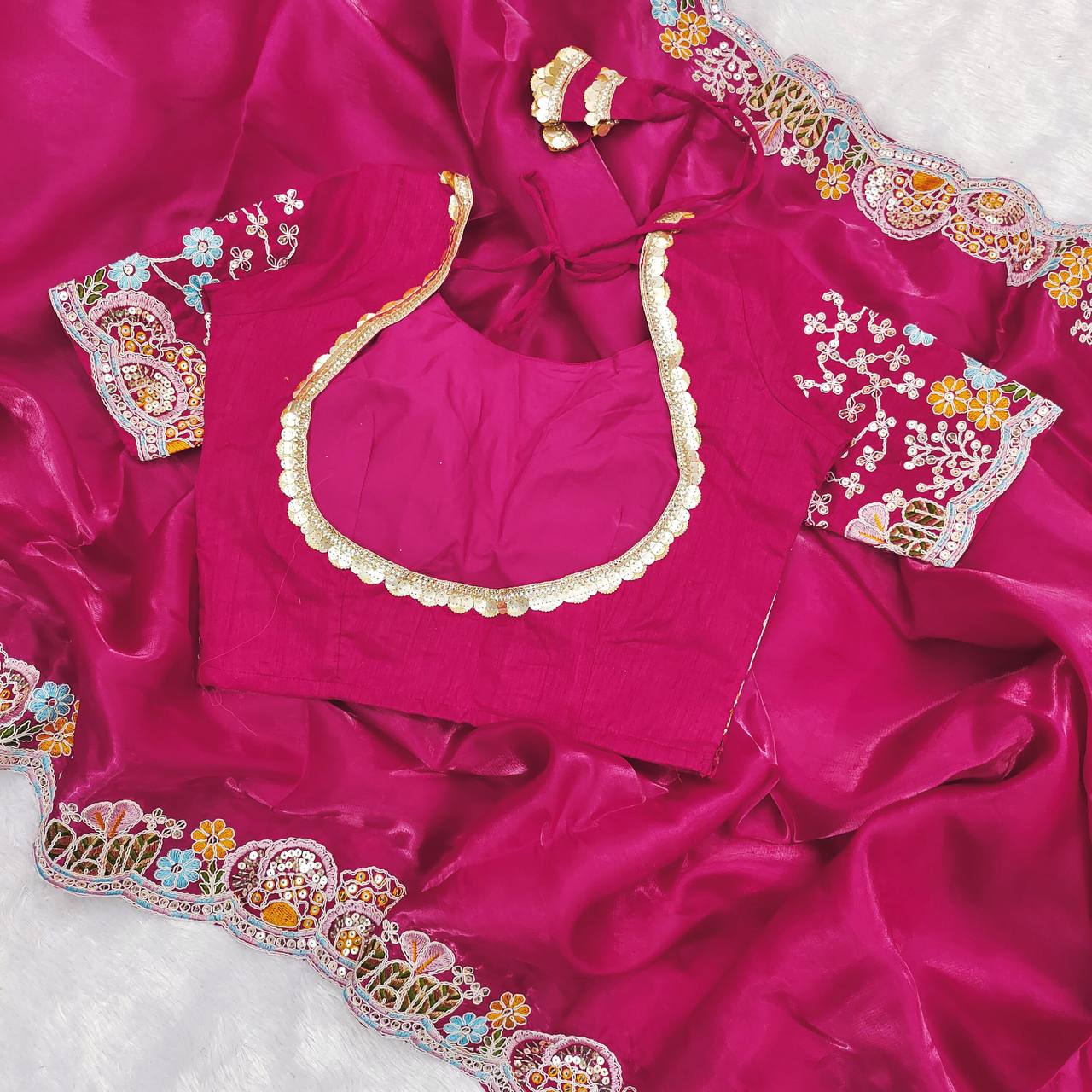 Awesome Pink Jimmy Choo Embroidery Saree