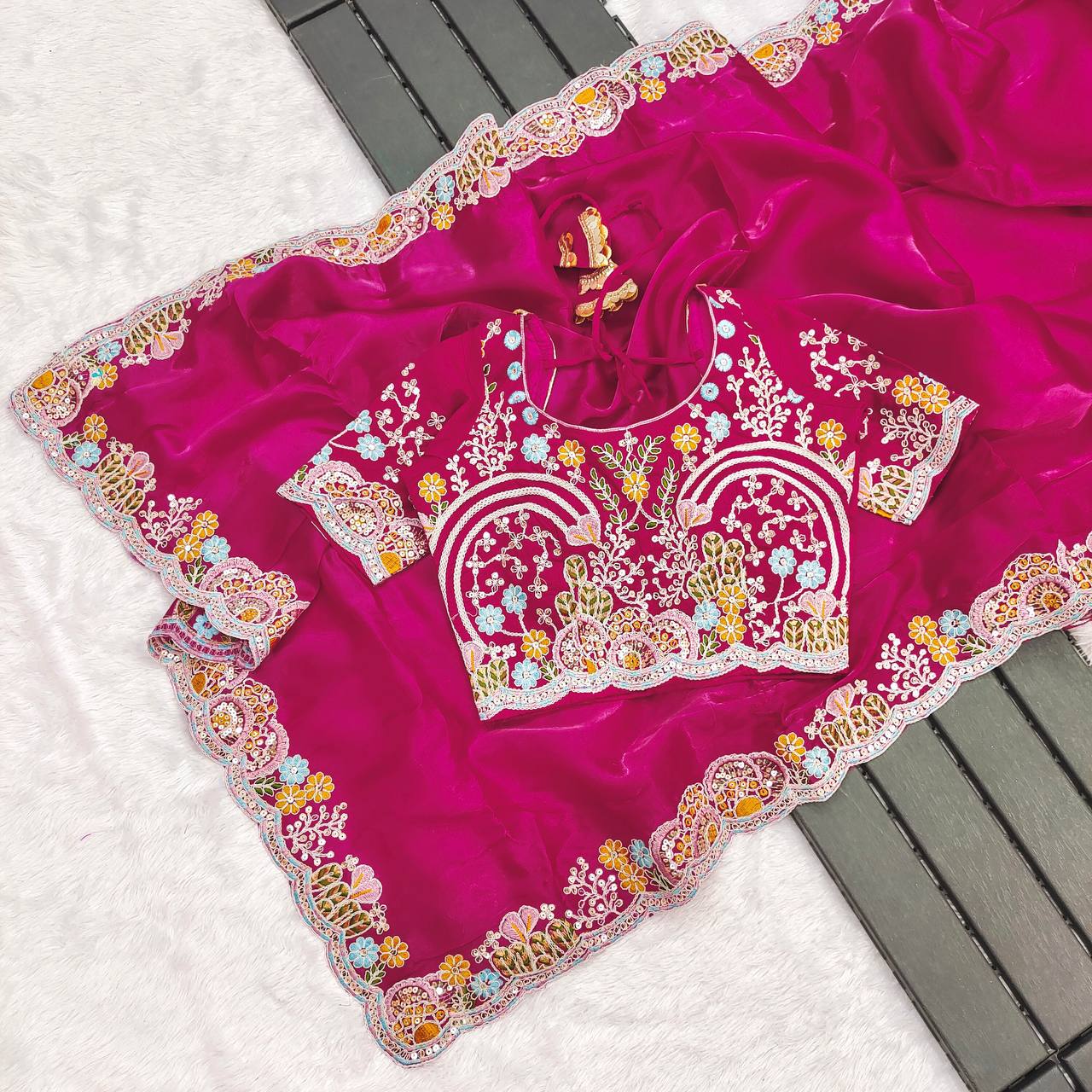 Awesome Pink Jimmy Choo Embroidery Saree