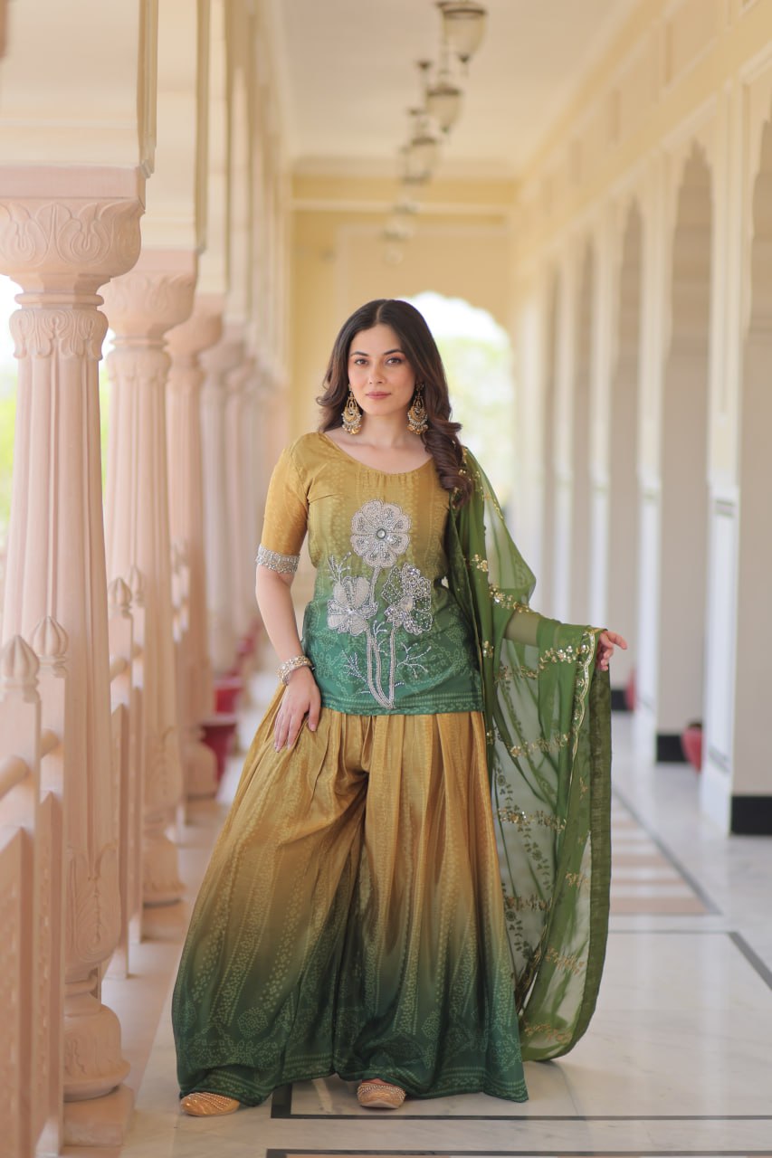 Trendy Pink Chinon Beads Embroidered Sharara Suit