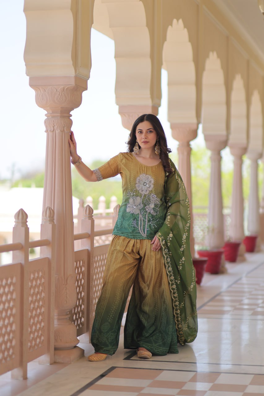 Trendy Pink Chinon Beads Embroidered Sharara Suit