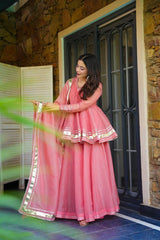 Lovely Pink Organza Lace Work Sharara Suit