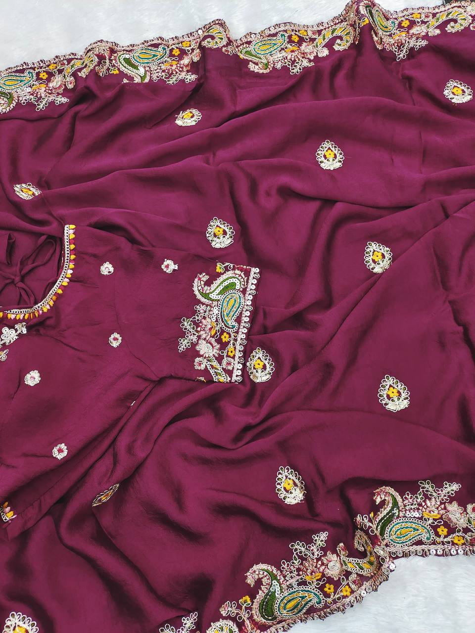 Stylish Wine Crush Work Saree