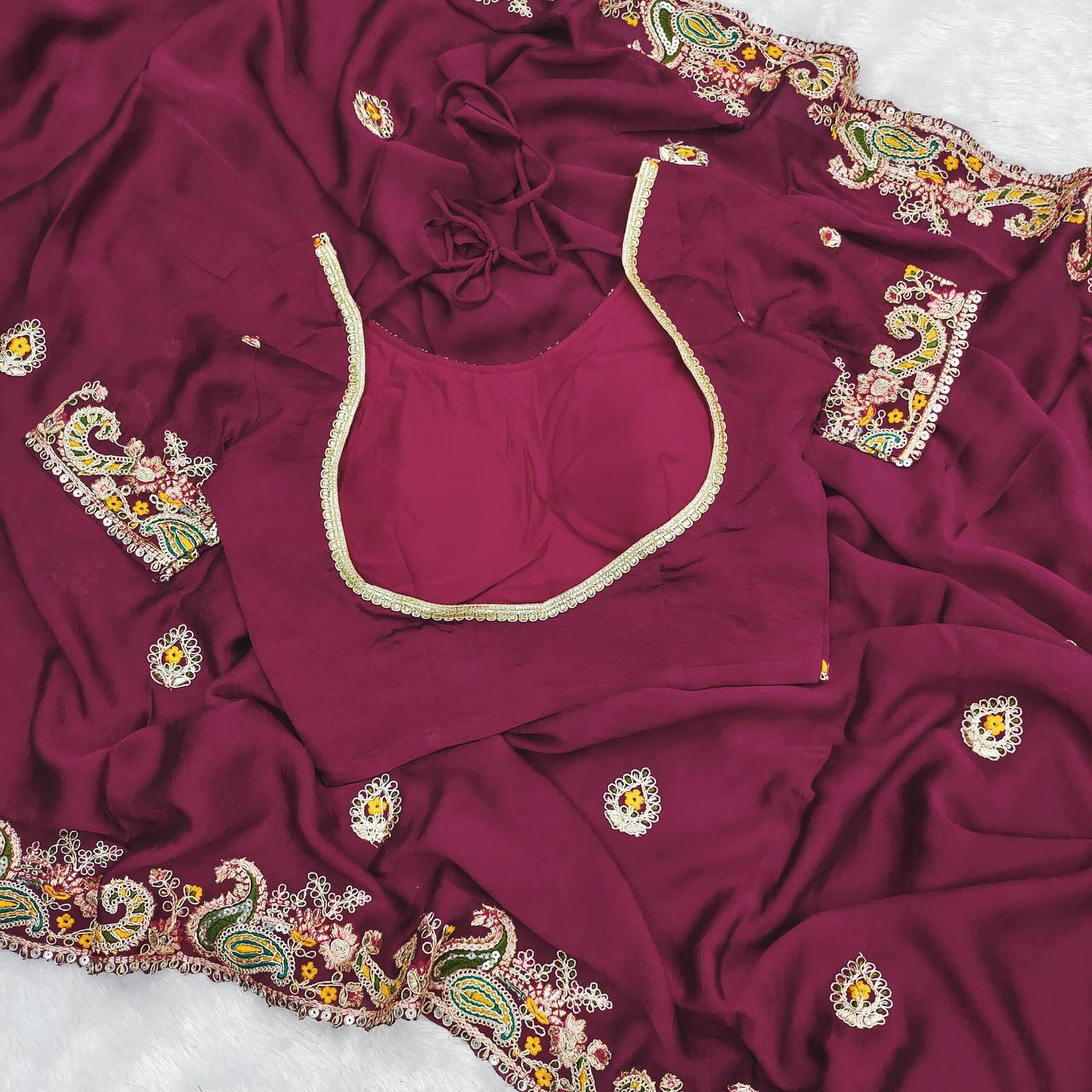Stylish Wine Crush Work Saree